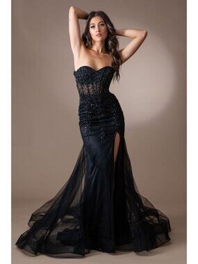 Clearance Black Size 10 Sweetheart Mermaid Pageant Gown By Amelia Couture 7051